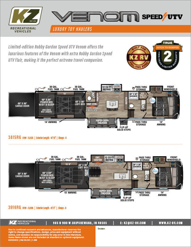 Robby Gordon Speed UTV Venom Fifth Wheel Toy Haulers Brochure
